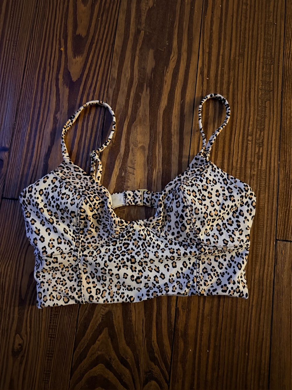 Victoria's Secret Leopard Print Bikini Top in White and Black with Tan Spots
